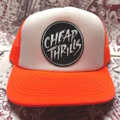 Cheap Thrills Trucker Ornage w/ Black Circle Patch Hat — Oliver Peck's Anchor Screen Printing  Dallas Texas