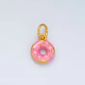 24K Gold Filled Pink Glazed Sprinkle Donut Dessert Enamel Charm | M152