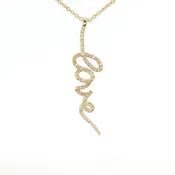 14K Yellow Gold Lab Diamond Cursive Love Dangle Necklace