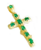 14K Solid Yellow Gold Natural Emerald Cut Green Emerald Pendent Cross Style 2.50ctw