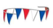 100' Red, White & Blue Triangle Plastic Cloth Pennant Banner - 100 Feet Long x 17 Inches Wide | All Weather!