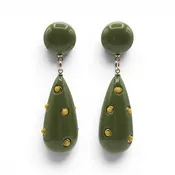 Kathryn Olive And Yellow Polka Dot Drop Earring