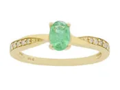 0.09Ctw Diamond & 0.40Ctw Emerald 14K Yellow Gold Rin
