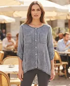 Mineral Wash Sequin-Pocket Crochet-Back Tunic B-6692C0