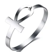 Ancient Egyptian Ankh Bracelet Silver Stainless Steel Aunk Bangle Cuff