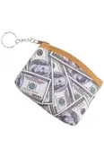 $100 Bill Print Zippered Coin Pouch Keychain