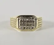 10k Two-Tone Yellow White Gold Mens Rectangular Diamond Cluster Ring