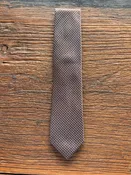 100% SILK BROWN AND BLUE NEATS TIE, THE LABEL