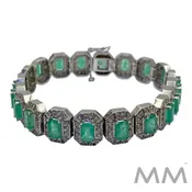 10.22ctw Emerald and 1.68ctw Round Diamond Bracelet  14K White Gold 7"