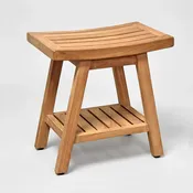 ASTA FURNITUREPRODUCTSTB-115A  SABA TEAK SHOWER STOOL WITH BOTTOM SHELF