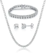 18K White Gold Plated Tennis Necklace/Bracelet/Earrings Sets Pack of 3