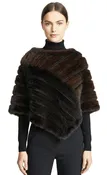Black and Brown Knitted 21″ Mink Chevron Poncho with Basket Weave Leather Trim
