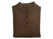 1/4 Zip Mock Sweater in Brown Heather Cotton Blend