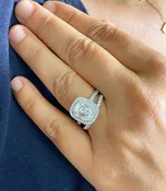 14k Solid White Gold Cushion Cut And Round Cut Natural Diamond Engagement Ring And Band Double Halo Bridal Set 2.30ct