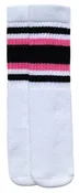 Kids White tube socks with Black-Bubblegum Pink stripes style 4