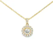 1.16 Carat Round Diamond Yellow Gold Diamond Halo Pendant