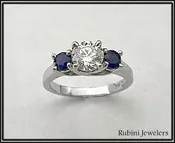 14Kt Gold Lab Grown Diamond and Natural Sapphires Engagement Ring