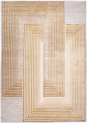 Abstract Crème Beige Rug with Gold Bronze Geometrical Double Stacked Square High-Low Design - METZ 4207.