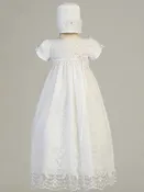 Embroidered and Beaded Tulle Christening Dress with Bonnet