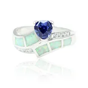 1.00CT Tanzanite Lab White Opal Round CZ Solitaire Wedding  Ring 925 Sterling Silver