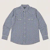 Men's Blue Gingham Pearl Snap Long Sleeve Cowboy Western Shirt