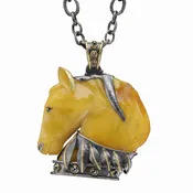Amber Horse Head Pendant in Oxidized Silver and 18K — Hughes Bosca