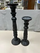 2 BLACK WOOD CANDLE STANDS