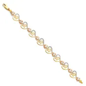 14K Tri-Color Gold Quinceañera Heart 15 Bracelet with CZ – Sweet 15 Heart Bracelet