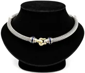 Jeffrey Levin 18K Gold 925 Sterling Silver Sapphire Cable Necklace 16" 73.3g