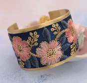 Vintage Pink Blue Embroidered Cuff Bracelet — Charmed on South