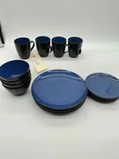 16 Pieces Blue/Black Soho Lounge Stoneware Retro Dinnerware Sets