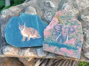 Hand Made Animal Decoupage Stone Slabs x 4 From Southern Africa
