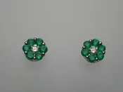 12=0.61Tw Round Emeralds And 2=0.23Tw Round F Vs2 Diamonds in White 18 Karat Gold Stud Earrings