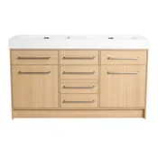 60″ Weston Freestanding Bathroom Vanity Cabinet with White Resin Sink, 6 Soft-Close Drawers &amp; Storage