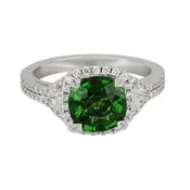 14 karat white gold cushion Halo Green Tourmaline and Diamond Ring size 6.5, GTRM=1.91ct D=0.66tw