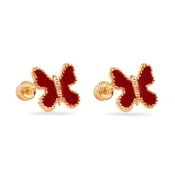 14 Karat Red Butterfly Enamel 8mm Screw Back Earrings