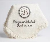 Custom cream wedding blanket with monogram, circle, dots  bride groom names