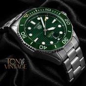 All Silver Watch with Green Dial &amp;amp; Bezel