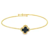 10 Karat Yellow Gold Adjustable Clover Bangle Bracelet With Crushed Bl