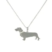Dachshund Wire Haired Sterling Silver Rhodium Plated Pendant with Glitter Collar by Toni Tails