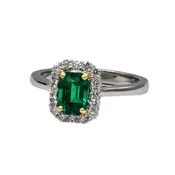 1.05 Carat Emerald Cut Emerald and 16=0.32 Diamond Ring in Platinum and 18K