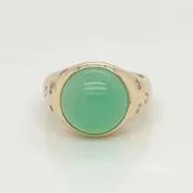 14K Chrysoprase Cabochon & Diamond Ring
