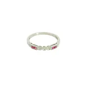 14K White Gold Band Gemstone Ring set with 4 Red Rubies total stone weight measures 0.13 ctw.