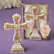 ANTIQUE IVORY CROSS STATUE WITH A MATTE GOLD FILIGREE 8970