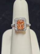 10K White Gold Engagement Ring Emerald-Cut Simulated Lannyte Diamond 4.2g