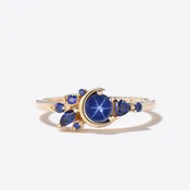 0.5ct Round Star Sapphire Engagement Ring Moon Sapphire Wedding Ring