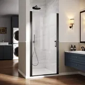 SUNNY SHOWER 1/4-inch Pivot Shower Door with Semi-Frameless Clear Tempered Glass, Black Finish / Chrome Finish