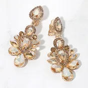 Champagne Gold Stone Crystal Teardrop Chandelier Prom & Pageant Clip-On Earrings |  715904