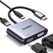 4 in 1 USB C Hub Dual-Display HDMI-VGA-USB 3.0