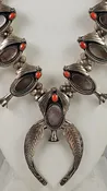 Black mother of pearl & coral squash blossom set by Roy Vandever